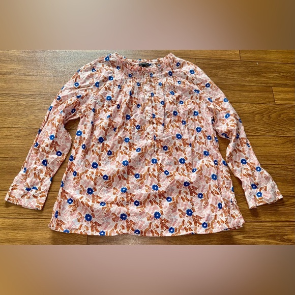 Talbots Pink and Brown Floral Pintuck Long Sleeve Blouse Sz Xp Plus Petite Sheer - Picture 1 of 10